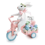 Coelho Branco Com Triciclo Rosa Decoração Para Páscoa 30,5cm