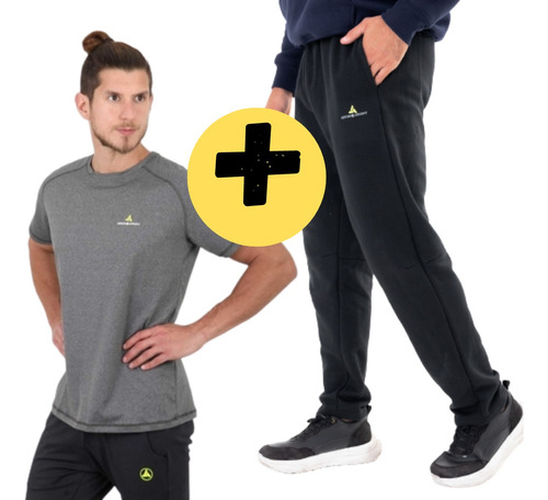 Conjunto! Remera Deportiva Hombre Gs + Pantalón Recto Negro