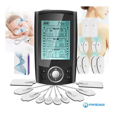 Tens\u002Fems Electroestimulador Muscular 2Canales 36 Modos 10 Electrodos Digital Portátil Recargable PTHTECHUS negro masajeador eléctrico con Electroestimuladores Muscular alivio Dolor Relajación Muscular | Envío gratis