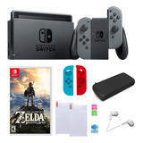 Nintendo Switch Con Mangas Y Accesorios De Zelda Color Gris