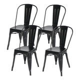 Kit 4 Cadeiras Iron Tolix Metal Aço Industrial Preta Cor Da Estrutura Da Cadeira Preto