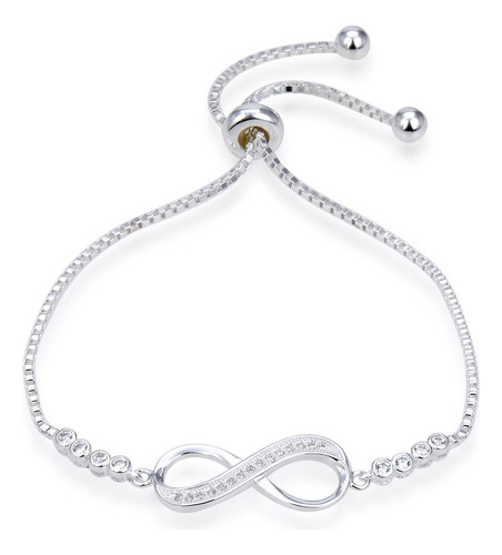 Pulsera De Plata 925 Brillo Sin Fin Infinito Ajustable Tenis