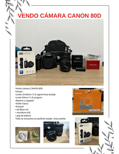 Canon Eos 80d Dslr Color  Negro + Lentes +accesorios