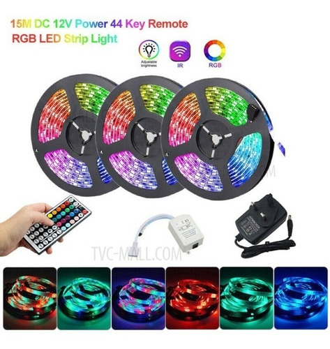 Tiras Led Rgb 5050 15 Metros Control 44 Teclas Kit Completo 