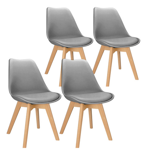 Kit 4 Cadeiras Charles Eames Tulipa Design Wood Estofada