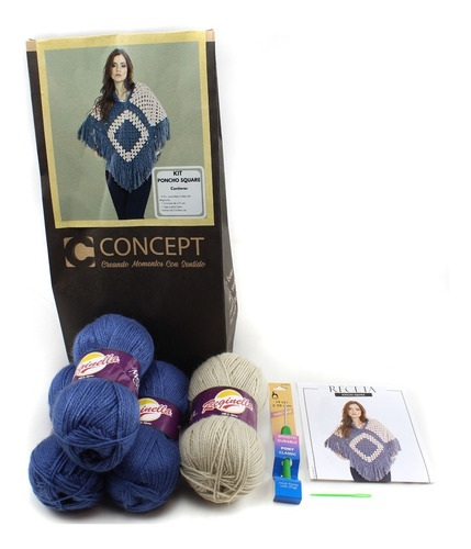 Kit Poncho Square De Concept Para Tejer A Crochet