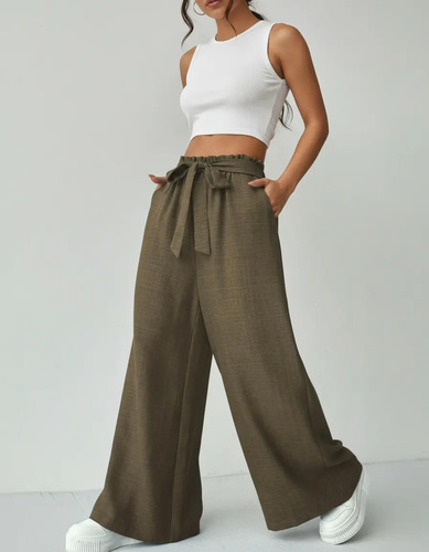 Pantalone De Dama Moda Casual Largo Pies Anchos Color Entero | MercadoLibre