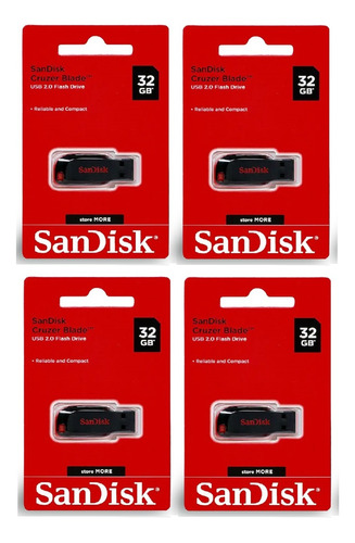 Kit 4 Pendrives Sandisk 32gb Flash Drive 