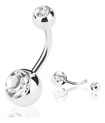 Piercing Umbigo Aço Cirúrgico 316l Com 2 Zircônias Cristal