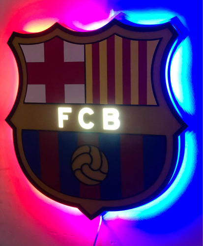 Escudo Led Barcelona Fc / 40x40cm / 12v Dimmer / Mdf 5,5mm