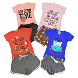 Camiseta + Shorts Saia Infantil Feminina - Estampadas Barato