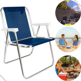 Cadeira Alta Praia Alumínio Cor Azul Suporta 110kg Conforto