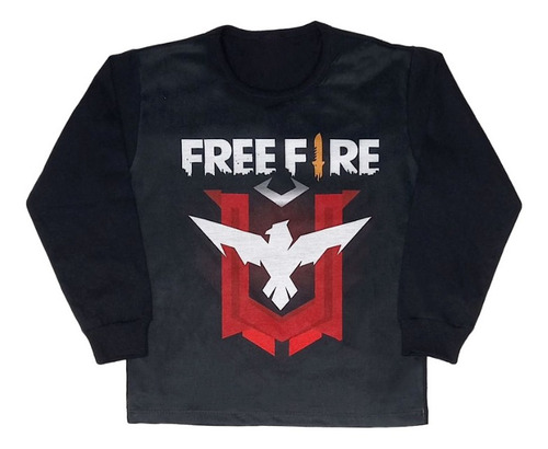 Camiseta Infantil Manga Longa Freefire Preto - 12