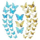 72 Piezas 3d Mariposa Decoración De La Pared Azul Dora...