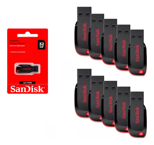 Kit De 10 Pendrive Sandisk Cruzer Blade 32gb Sdcz50-032g-b35