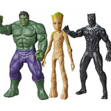 Kit Boneco Hulk + Pantera Negra E Groot Hasbro Olympus