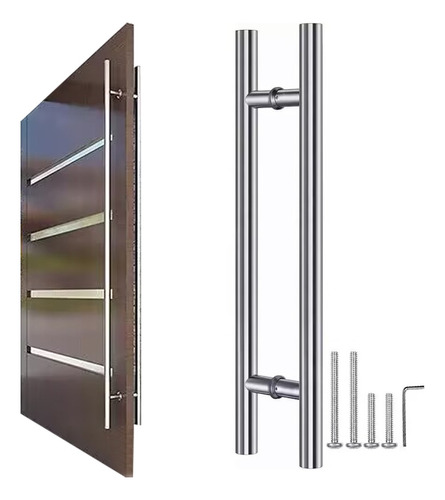 Manillon Doble Acero Inoxidable 100 Cm Para Puerta Madera