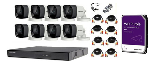 Kit Camaras Seguridad Hikvision Dvr 8 Ch + 8 Bullet  + Disco