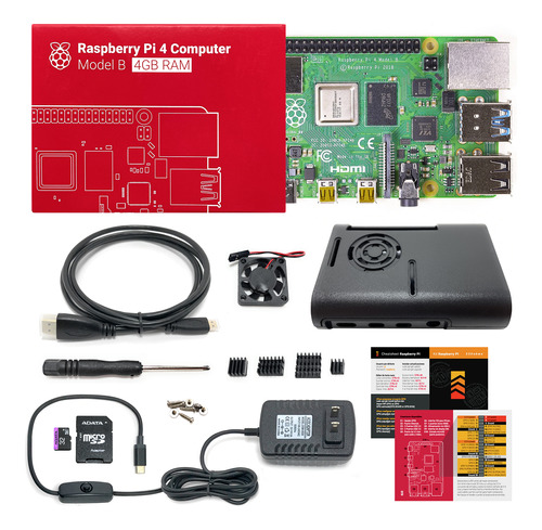 Raspberry Pi 4 4gb Fuente 5v 3a Case Ventilador Sd 32gb Kit