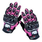 Guantes Moto Rosa Touch Mujer Limpia Mica Con Protecciones