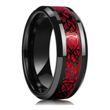 Anillo Tungsteno Negro Dragones 8mm Italy