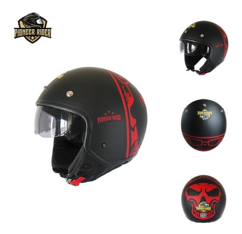 Casco Jet Negro Mate Con Diseño Rojo Certificado Dot Y Ece