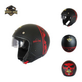 Casco Jet Negro Mate Con Diseño Rojo Certificado Dot Y Ece