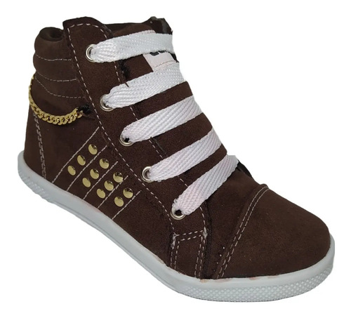 Tenis Bota Niña Gamuza Cadena Moda Oferta Suela Cosida