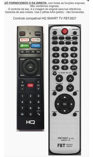 Controle Compatível Hq Smart Tv Fbt2827