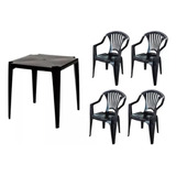 Kit Mesa Monobloco Com 4 Cadeira Poltrona Black Vime Preta