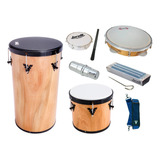 Kit Pagode Pandeiro Madeira Contemporânea Repique Tamborim 