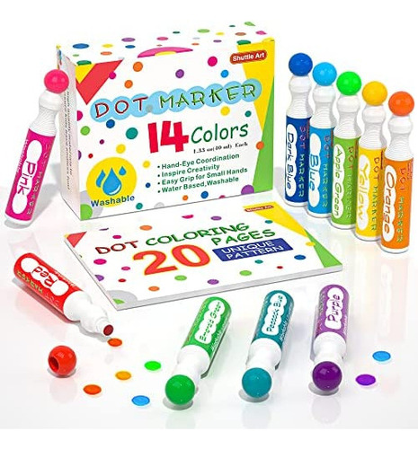 Shuttle Art Dot Markers, 14 Colores Bingo Daubers Con 20 Pat