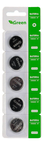 6x Cartelas C/5 Pilha Moeda Green Bateria Cr 2032 3v