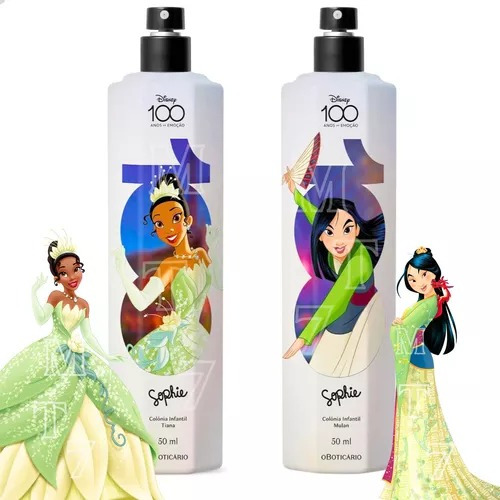 Kit 2 Colonias Infantil Mulan Tiana Dia/noite Menina 50ml Cada Boticario Disney 100 Anos Original Envio Rapido