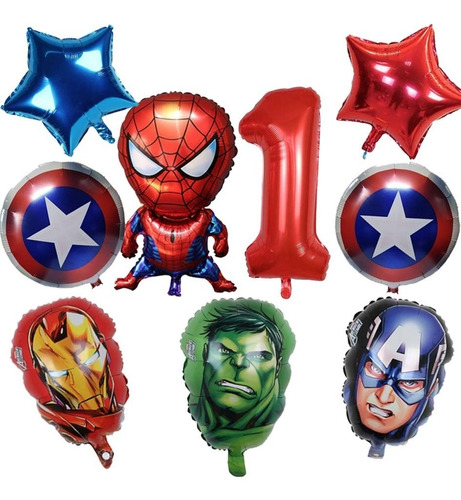 9 Globos Metalicos De Los Super Heroes Spaiderman /numero 