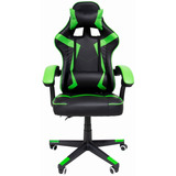 Silla De Escritorio Audiotek Mkz-lksillagamer Gamer Ergonómica  Verde Y Negra Con Tapizado De Cuero Sintético