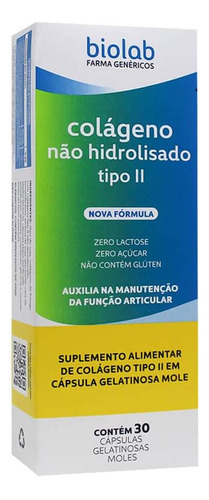 Colágeno Não Hidrolisado Tipo Ii 30 Cápsulas - Biolab