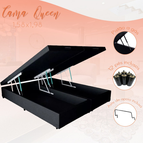 Cama Box Queen Bau Reforçada  Brinde Porta Controle 