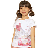 Blusa Infantil Menina Manga Cura Estampa Fofa De Cachorro 