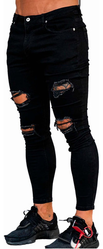 Jeans Hombre Elasticado / Black Distressed Jeans