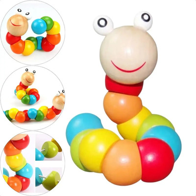 Brinquedo Minhoca Colorida Centopeia Montessori Madeira 19cm Multicolorido