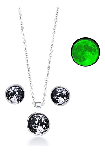 Set De Joyería Para Mujer Collar Luna Brilla En La Oscuridad