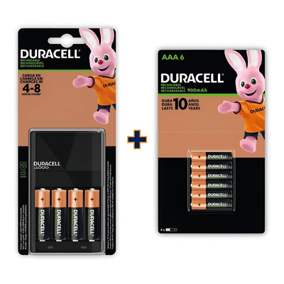Duracell rechargeable DX1500 kit cargador con 4 pilas AA 2500mAh y 6 pilas AAA 900mAh | Meses sin interés