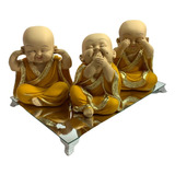 3 Buda Bebês Sábios Cego Surdo Mudo Bandeja Espelho Presente