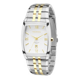 Relogio Technos Feminino Quadrado Grande Prata Dourado Misto