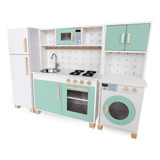 Cozinha Infantil Verde Branca Com Máquina Lavar E Geladeira