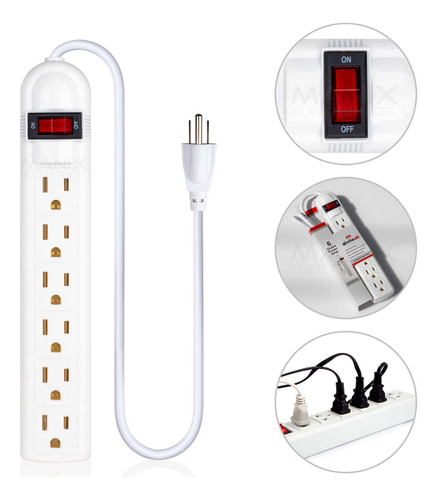 Multicontacto Divitech® 6 Entradas Con Cable De Cobre 1800w.