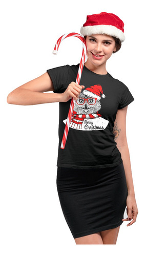 Playera Para Adulto Navideña De Buho Merry Christmas