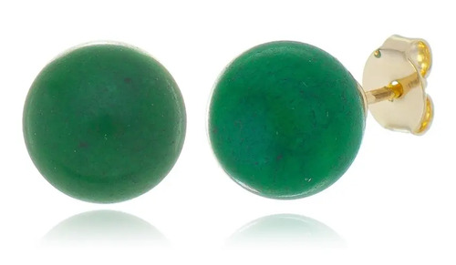 Brinco Solitário Pedra Natural Jade Folheado Ouro Garantia