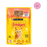 Kit 5 Ração Úmida Nestle Purina Gatos Friskies Salmão 85g